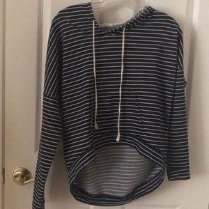 Hi-low navy striped hoodie top